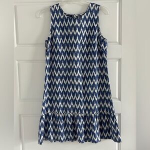 J. Crew Linen Blend Ikat Chevron Sleeveless Bow Back Ruffled Hem Shift Dress S